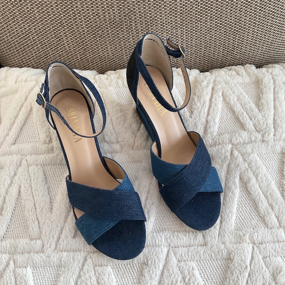 New denim wedge shoes,size 8.Billy Ella.